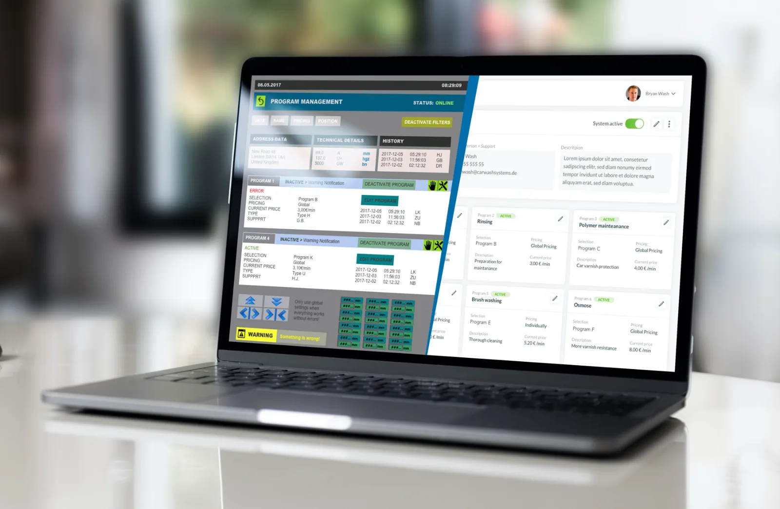 Laptop mit alter und modernisierter Oberfläche einer Unternehmenssoftware im Vergleich